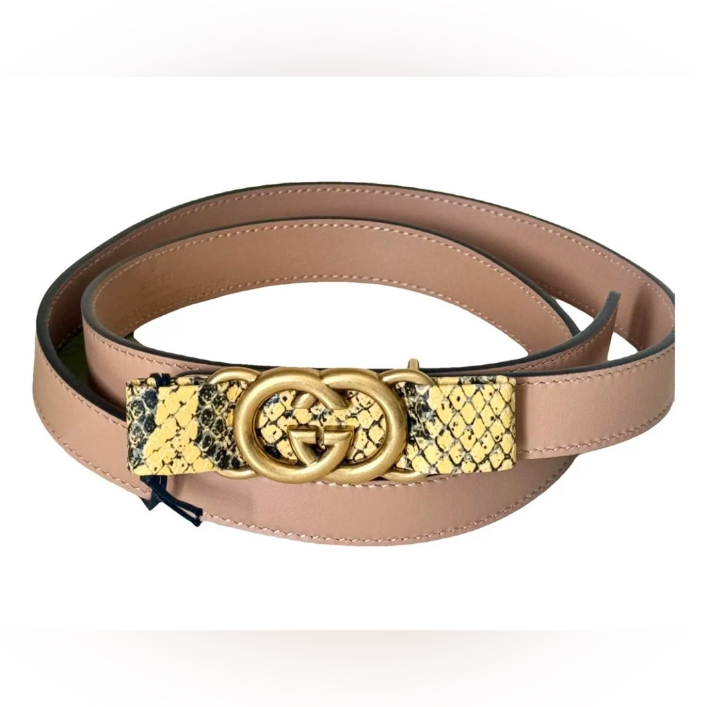 Gucci Gg Belt With Gold Buckle Marmont Belt With A Snakeskin Pattern And A Gold.